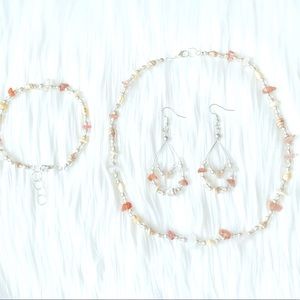 Hawaiian Momi  Shell And Glass Uneven Bead Necklace Bracelet And Earrings Set